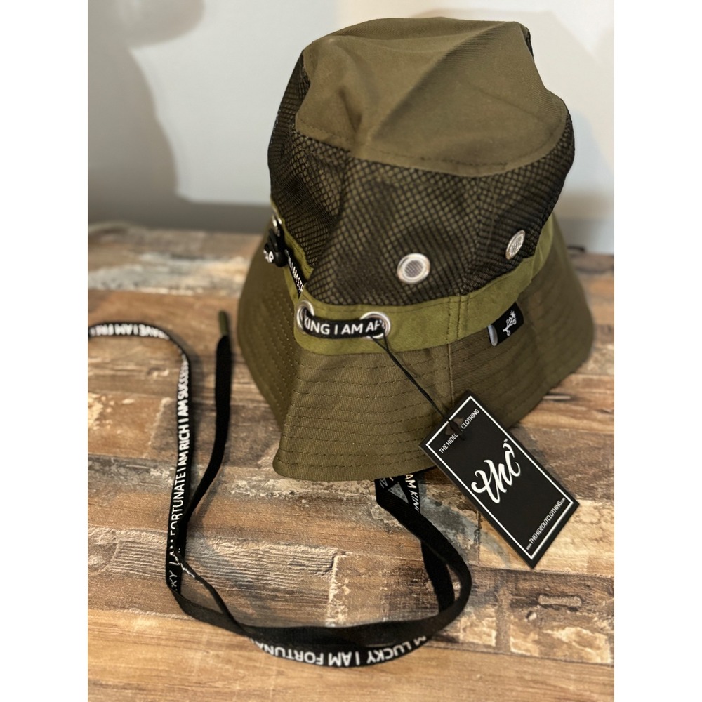 The Hideout Clothing Olive Green Bucket Hat Mesh Accents‎ Strap New